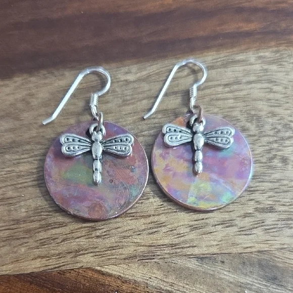 Flame Painted Dragonfly Necklace and Earring Set on a 20" chain - Picture 5 of 8